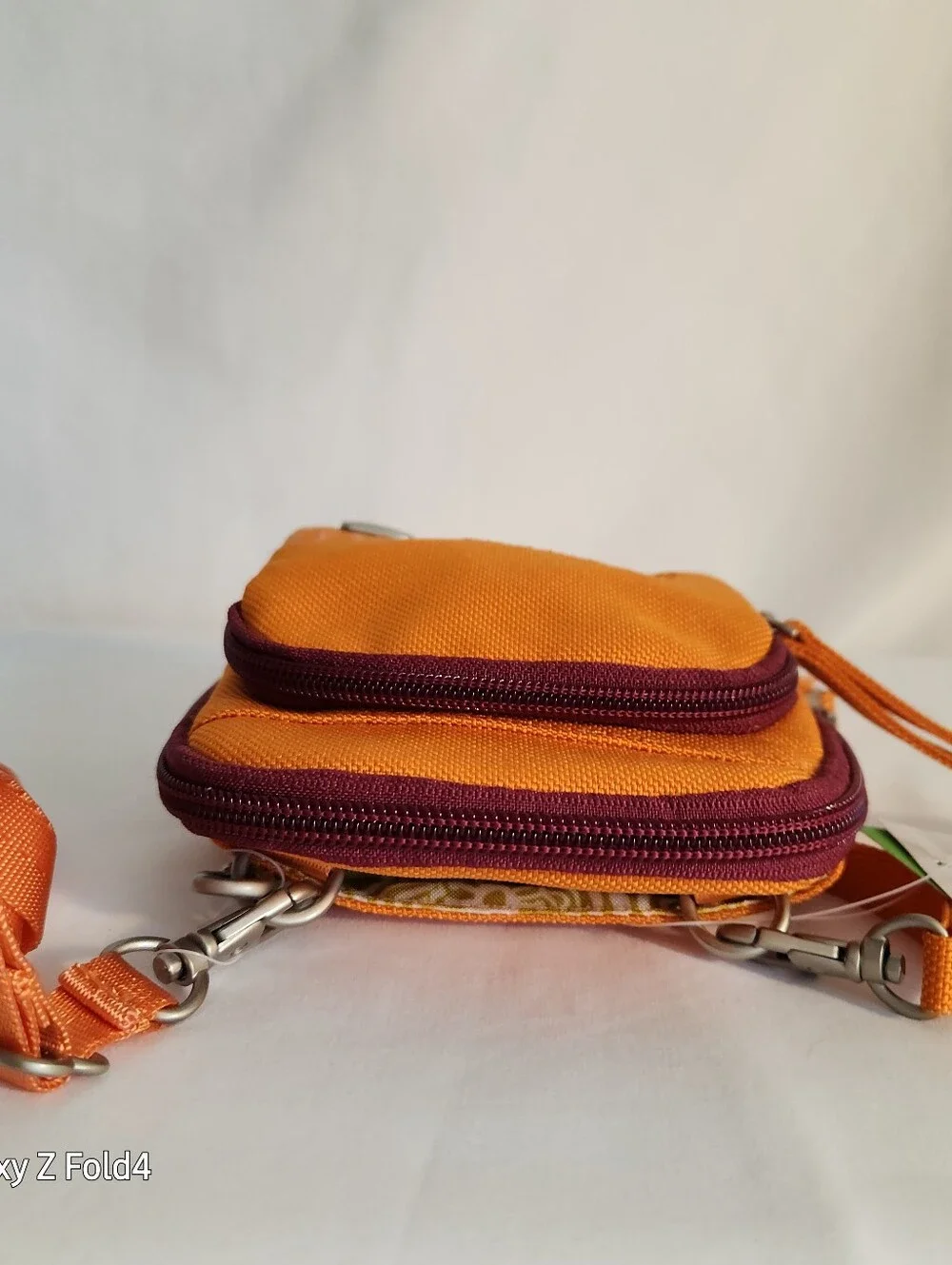Haiku Orange Crossbody with Plum Trim and Embroidered Swirls